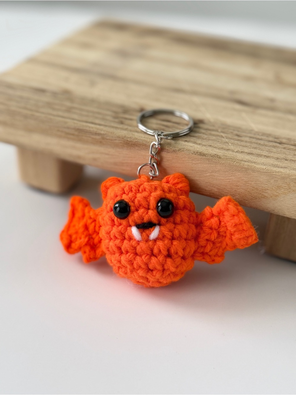 Handmade Crochet Orange Bat Keychain Halloween Amigurumi Bag Charm